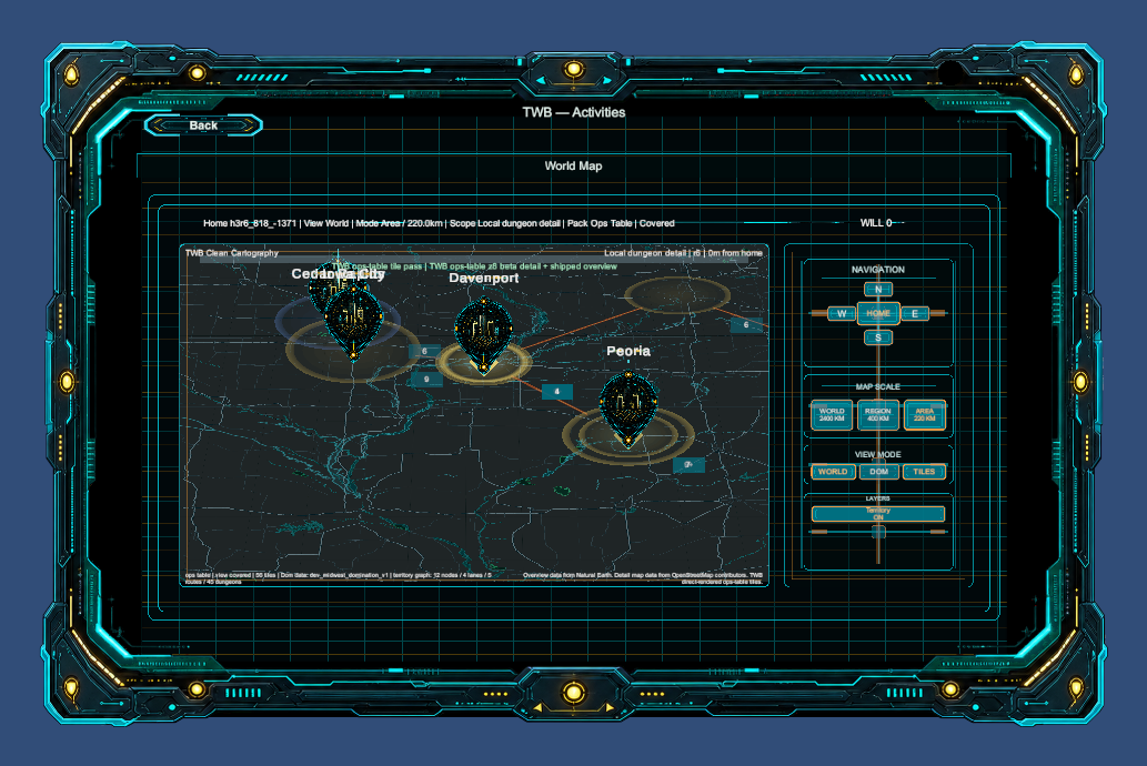 The World Beneath Unity prototype world map screen